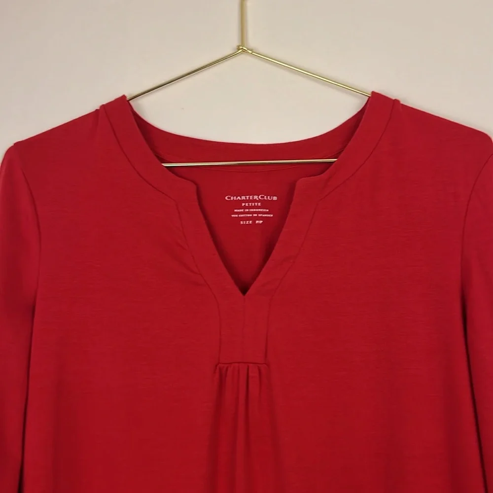 Charter Club Petite Long Sleeve Red Top Sz P/P - Picture 4 of 4
